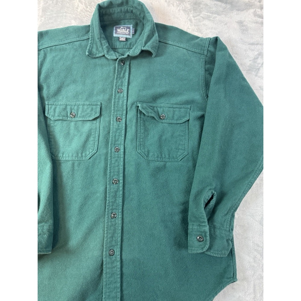 Vintage Woolrich Shirt Men's L Green Flannel Brushed Fleece Cotton Button Down - Picture 3 of 8